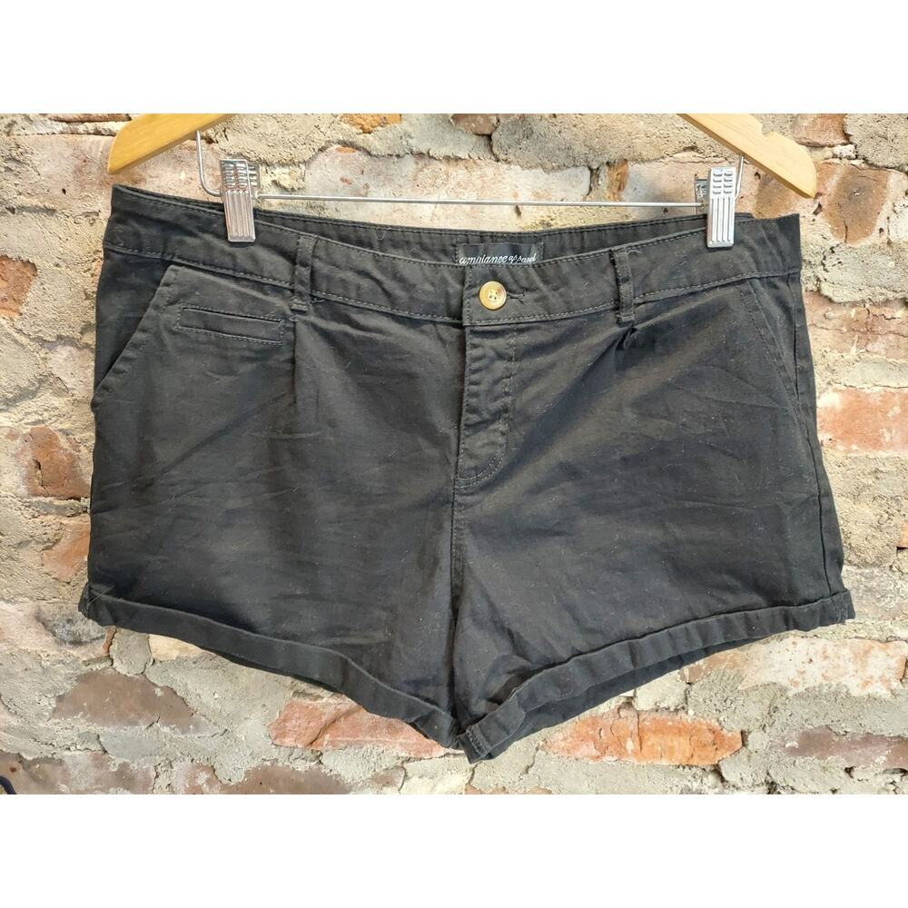 Ambiance Apparel Womens Plus Size 1X Black Chino Shorts Rolled Cuff